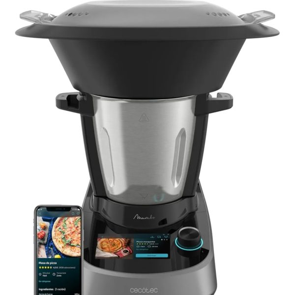 Cecotec Robot di Cucina Multifunzione Mambo Touch. 1600 W, 37 Funzioni, schermo tattile TFT da 5" con ricettario integrato, APP, Bilancia e Caraffa in acciaio inox, Capacità 3,3 litri