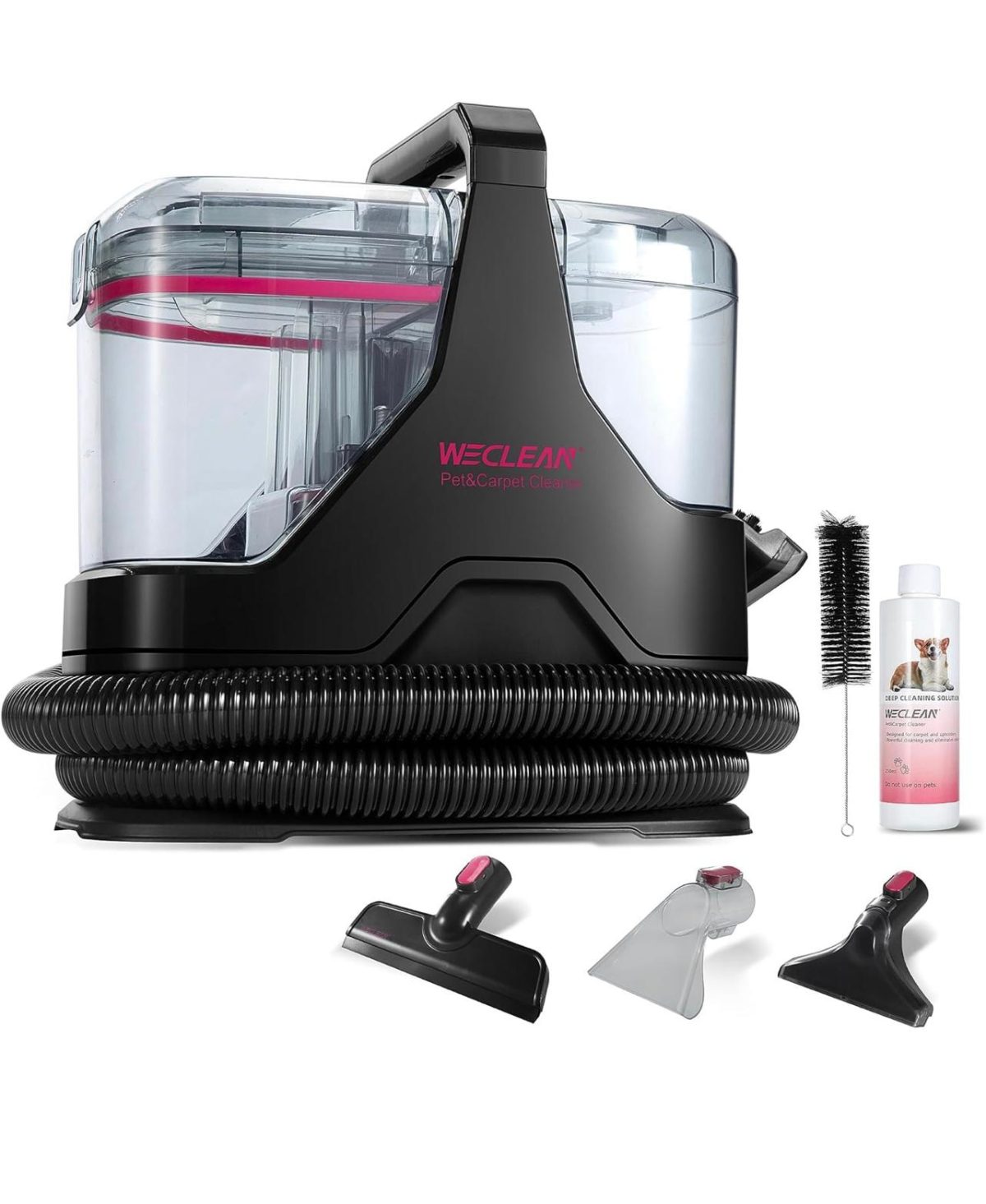 WhatsApp Image 2025-05-03 at 00.04.34 WECLEAN C3 - Pulitore per tappezzeria, per tappeti, divani, scale, finestre, specchi, mobili imbottiti, auto, 600 Watt, 15 KPa, nero/rosa - immagine 1