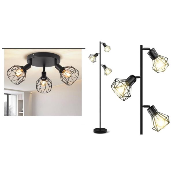 lampada da terra combinata con faretti da soffitto BBHOME