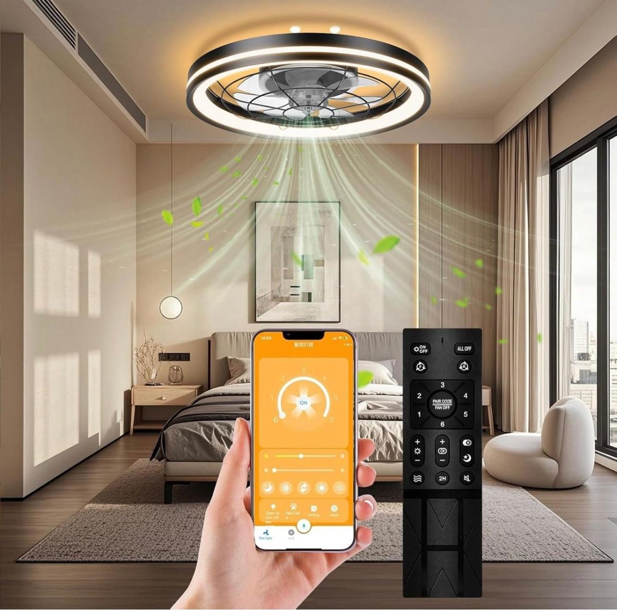 WhatsApp Image 2025-05-12 at 23.35.04 48cm Ventilatore da Soffitto Silenzioso con Luce e Telecomando, Dimmerabile Lampada Ventilatore da Soffitto Moderno con Reversibile Motore DC, Lampadario Ventilatore per Camera da Letto, Cucina - immagine 1