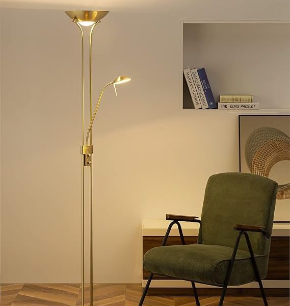 Home Sweet Home Lampada da terra classica - 50 x 50 x 180cm - Dimmerabile con luce principale R7s - Con luce da lettura G9 - Bronzo dorato - Utilizzo per camere da letto e soggiorni