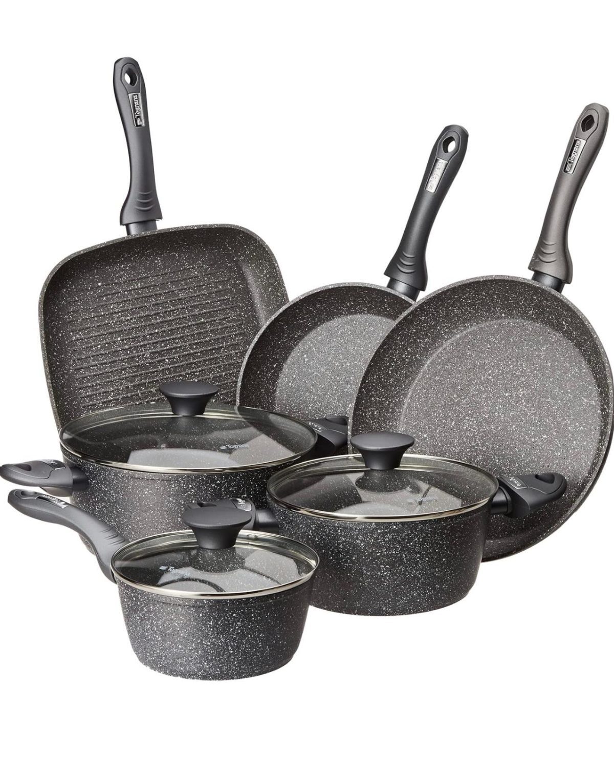 WhatsApp Image 2025-06-02 at 16.08.53 Tognana Mythos, Batteria di pentole e padelle, Set con 3 casseruole, 2 padelle, 1 grill, 3 coperchi, 9 Pezzi, Alluminio, Grigio - immagine 1
