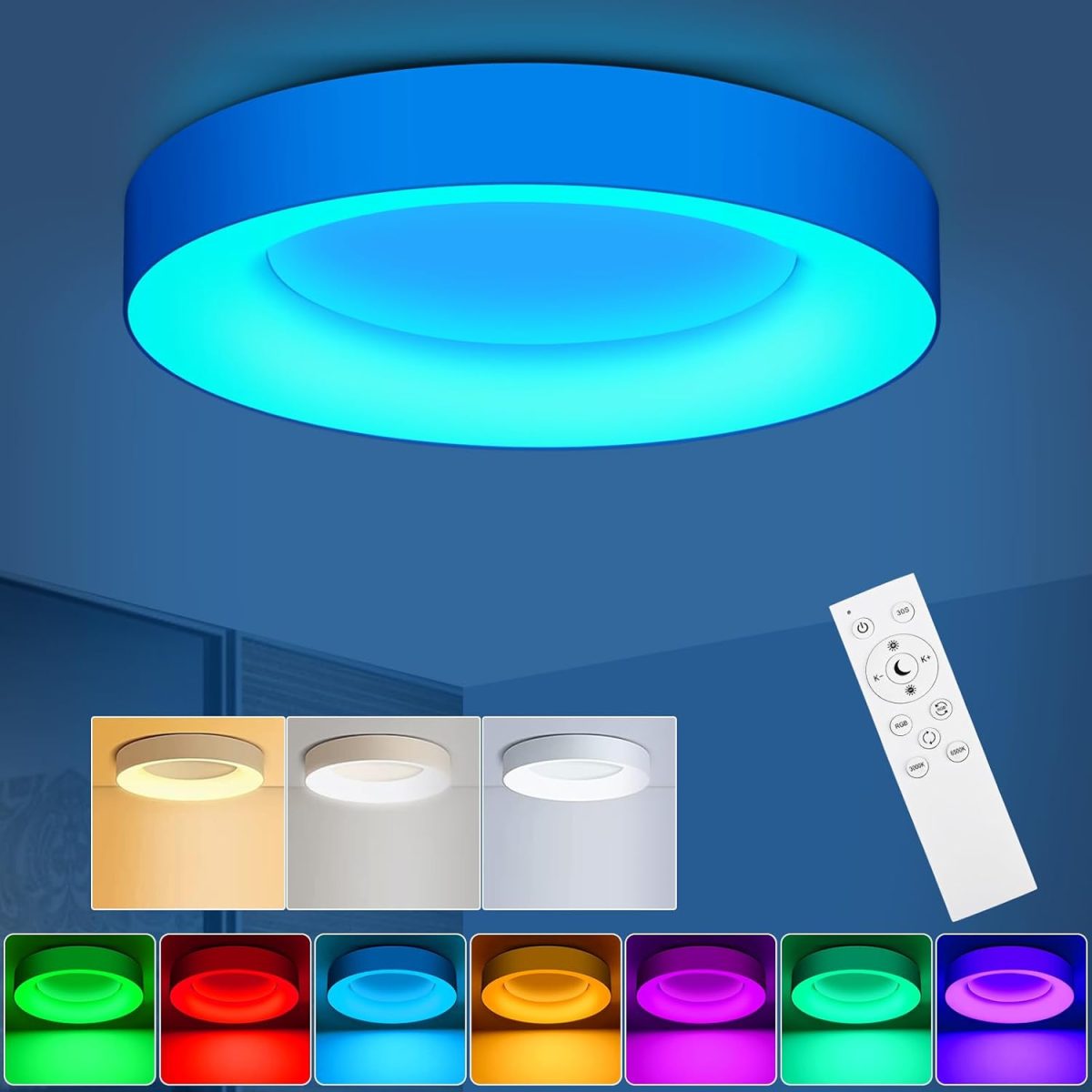 61ZZ3GTsU4L._AC_SL1500_ LEZOE Plafoniera LED RGB a Soffitto Dimmerabile con Telecomando, 28 cm, 24W 2400lm – Lampada da Soffitto con Cambio Colore, Temperatura 3000K-6500K, ideale per Camera da Letto, Cucina, Corridoio, Feste e Soggiorno - immagine 1
