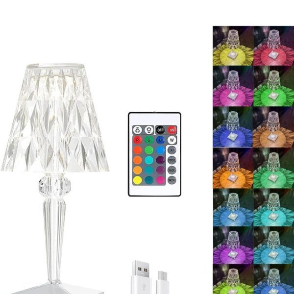 Lampada da tavolo i-glow a led con ottica in cristallo con funzione cambio colori,touch e telecomando