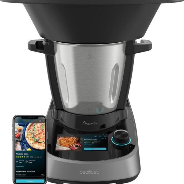 Cecotec Robot di Cucina Multifunzione Mambo Touch. 1600 W, 37 Funzioni, schermo tattile TFT da 5″ con ricettario integrato, APP, Bilancia e Caraffa in acciaio inox, Capacità 3,3 litri