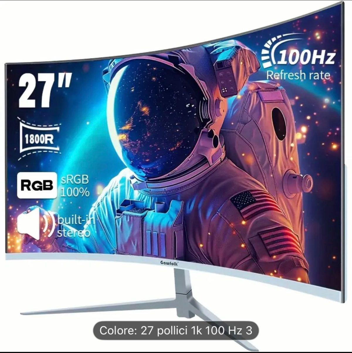 d2e01899-8cbc-4a76-b3f4-5ff7475ff9d2 Monitor da gioco curvo Gawfolk 27’’- 180Hz, 1080p Full HD - immagine 1