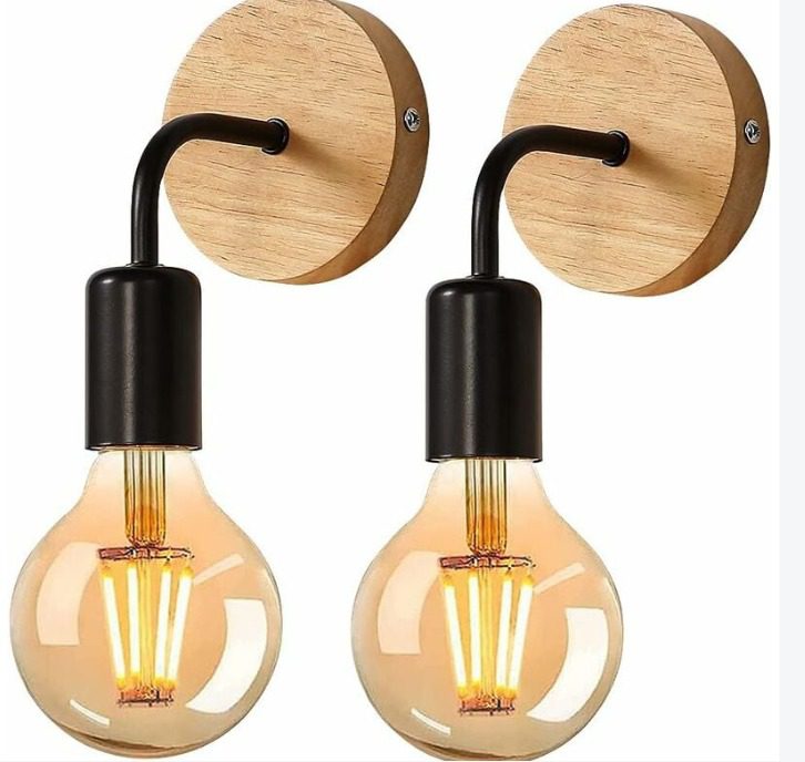 407209c2-0d30-4149-8634-126aff545585 Applique da parete per interni 2 pezzi, lampada da parete in legno industriale, applique da parete E27, decorazione da parete retrò per soggiorno, camera da letto - immagine 1