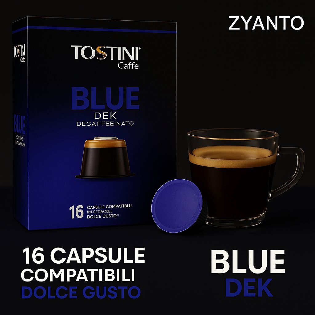 74386fe2-0d49-437c-b550-d1df3d9c94eb Tostini Caffè – Capsule Compatibili Dolce Gusto Blue Dek 16 pz – Espresso Decaffeinato Cremoso - immagine 1