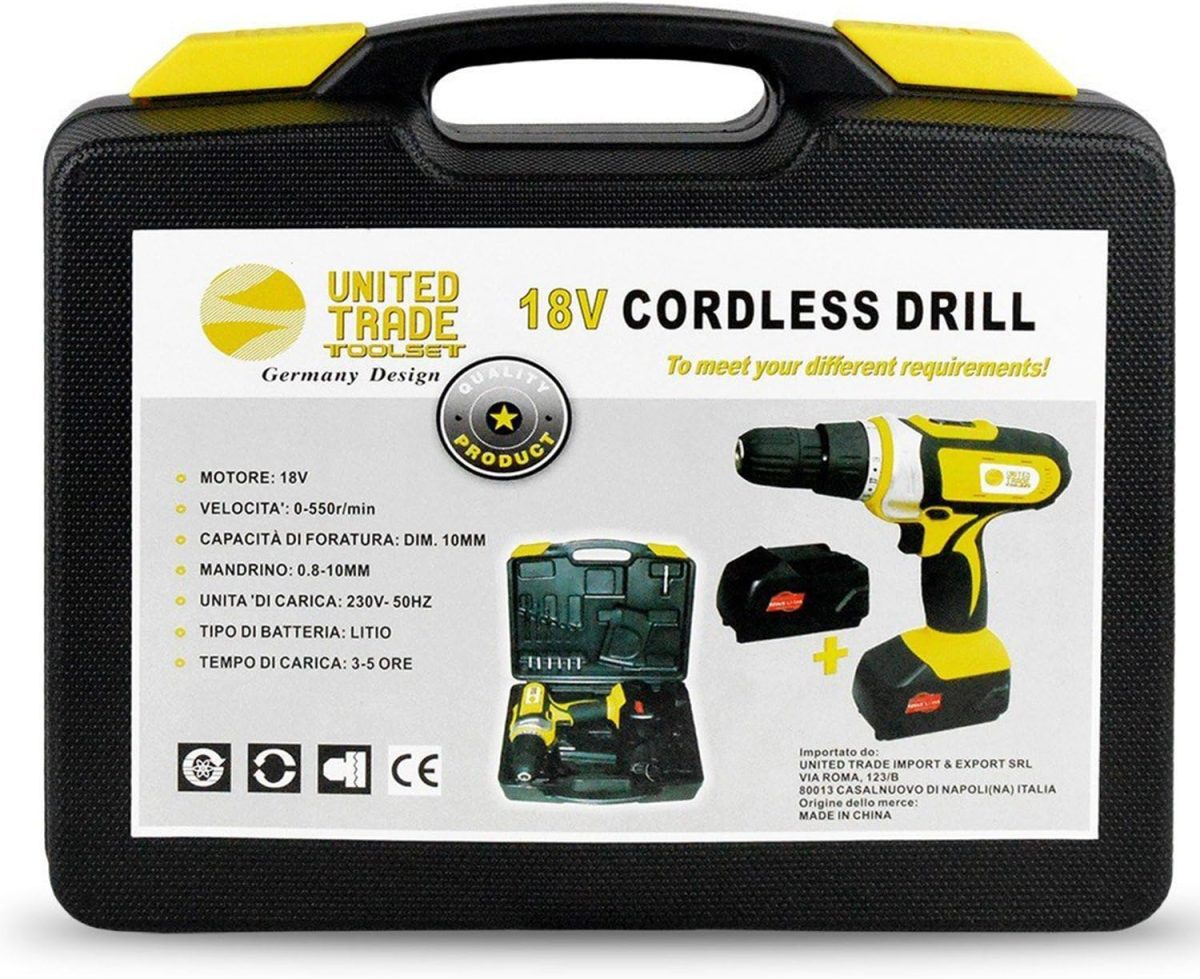 81zfCmw7G1L._AC_SL1500_ UNITED TRADE Avvitatore a Litio 2 Batterie, 18 V, 1.5 Ah, in Valigetta - immagine 1