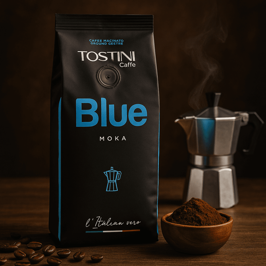 ChatGPT Image 17 set 2025, 19_20_36 Tostini Caffè Blue Moka – Caffè Macinato Italiano - immagine 1