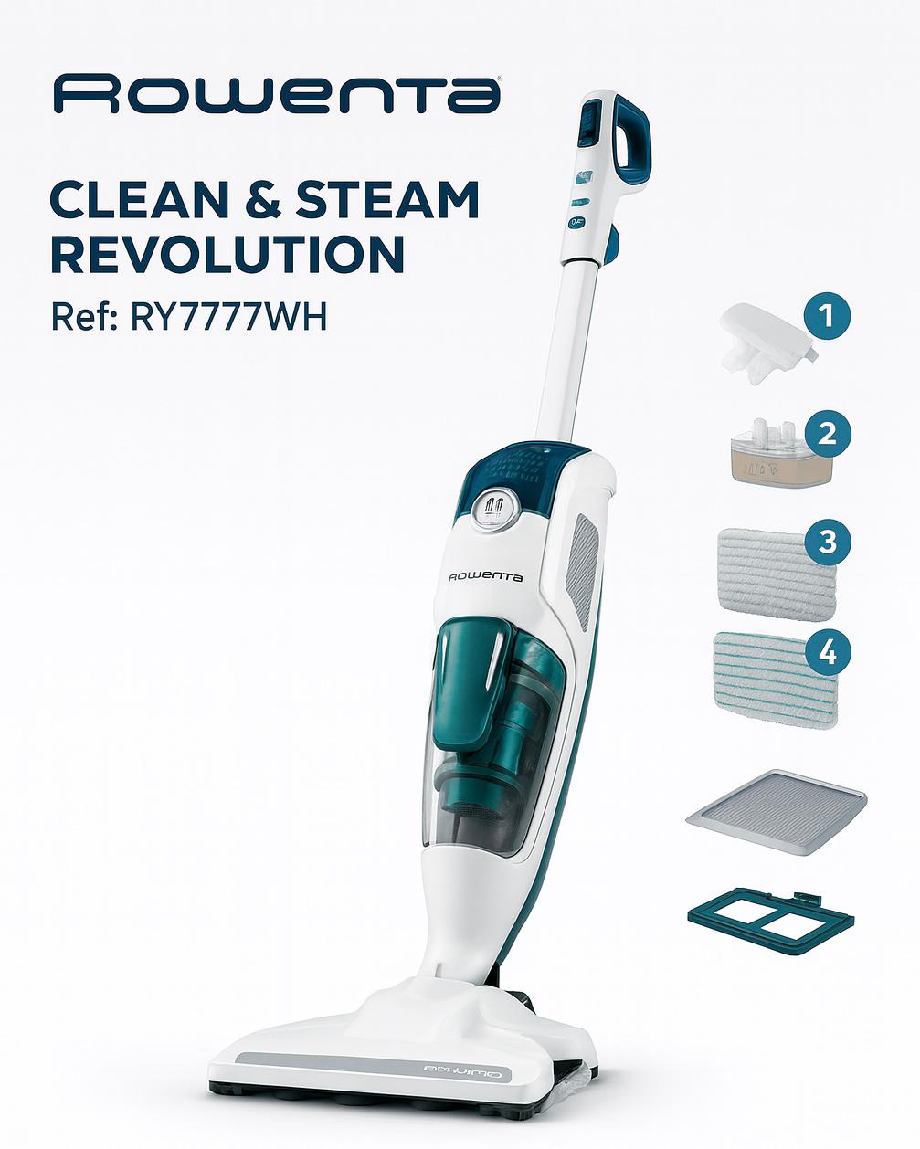 14092d92-b0e5-4aad-a2fc-5c1185eaf2c6 Rowenta Clean & Steam Revolution RY7777WH – Aspirapolvere e Scopa a Vapore 2 in 1 - immagine 1