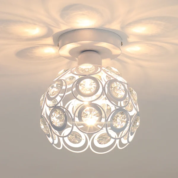 Mini lampadario di cristallo moderno, plafoniera E27, illuminazione da soffitto di lusso, paralume per soggiorno, corridoio, arredamento (bianco)