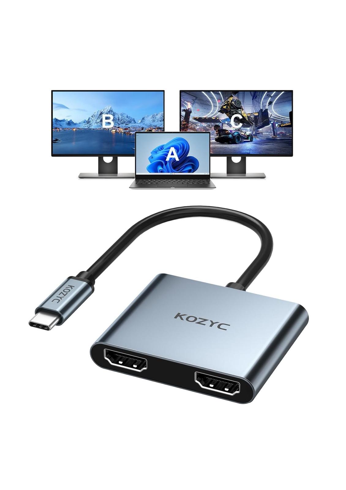 67af3156-46a6-482f-9e36-9e12d1b4d4f5 KOZYC Adattatore da USB C a doppio HDMI, 4K a 60 Hz, splitter da tipo C a HDMI, display esteso per MacBook/MacBook Pro Air Dell XPS13/15, Samsung Galaxy S9/S9+ (MST supporta solo Windows OS) - immagine 1