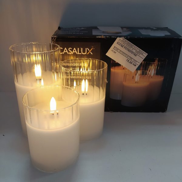 Set 3 Candele LED Decorative in Vetro Casalux – Effetto Fiamma Realistica