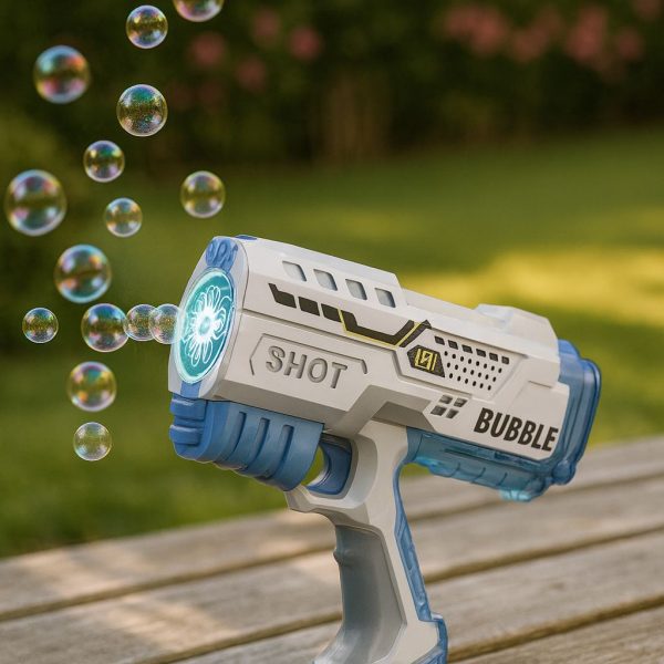 Pistola Spara Bolle Elettrica Space Gun – Luci LED – Grande Getto di Bolle – Gioco per Bambini 3+