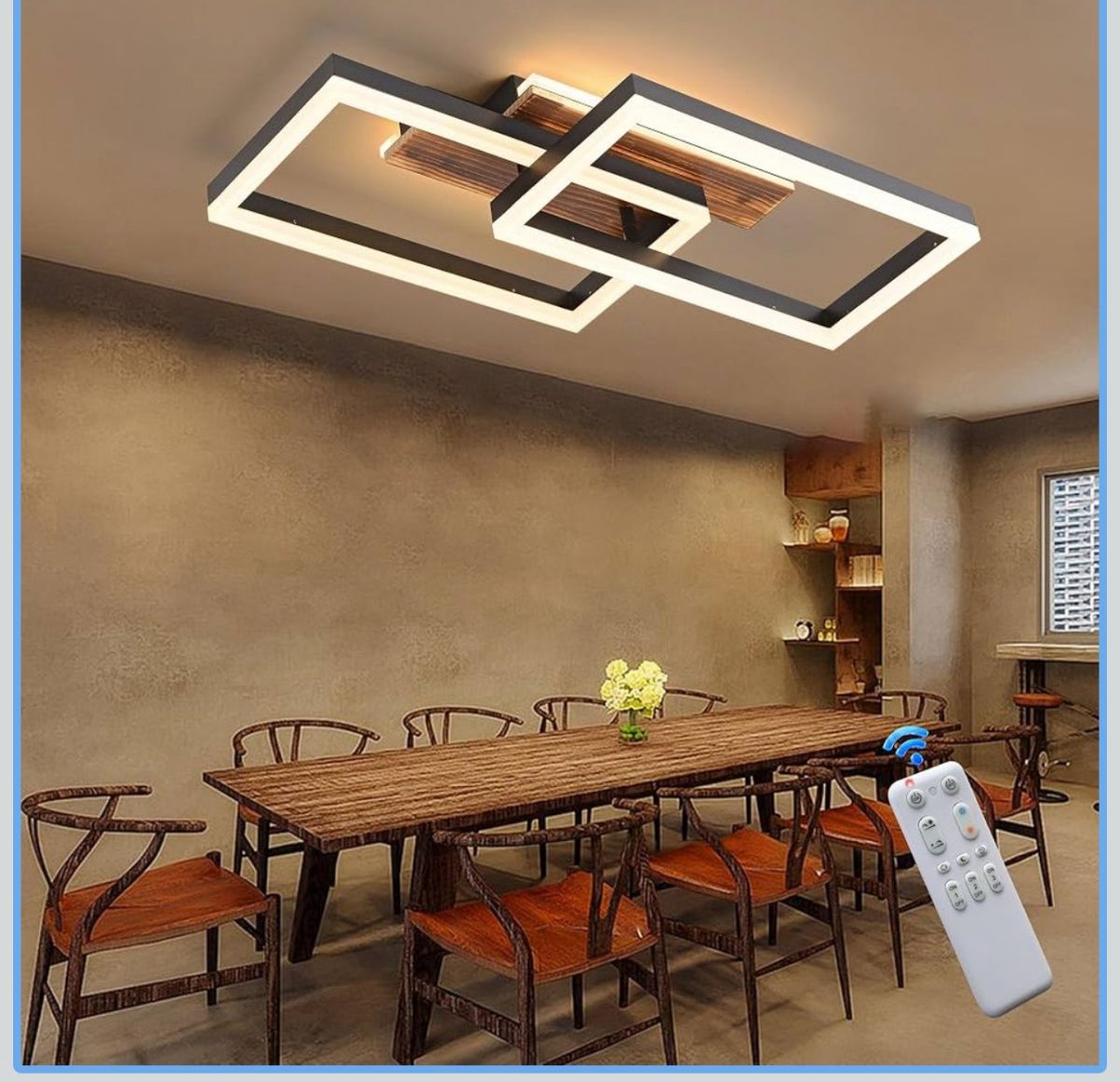 IMG-20251127-WA0015 Plafoniera LED Soffitto legno dimmerabile, Vintage plafoniera Camera da Letto, Plafoniere rettangolare nera con telecomando, 48W 60cm 4800lm 3000K-6000K, Funzione di memoria, Luce notturna da 4W - immagine 1