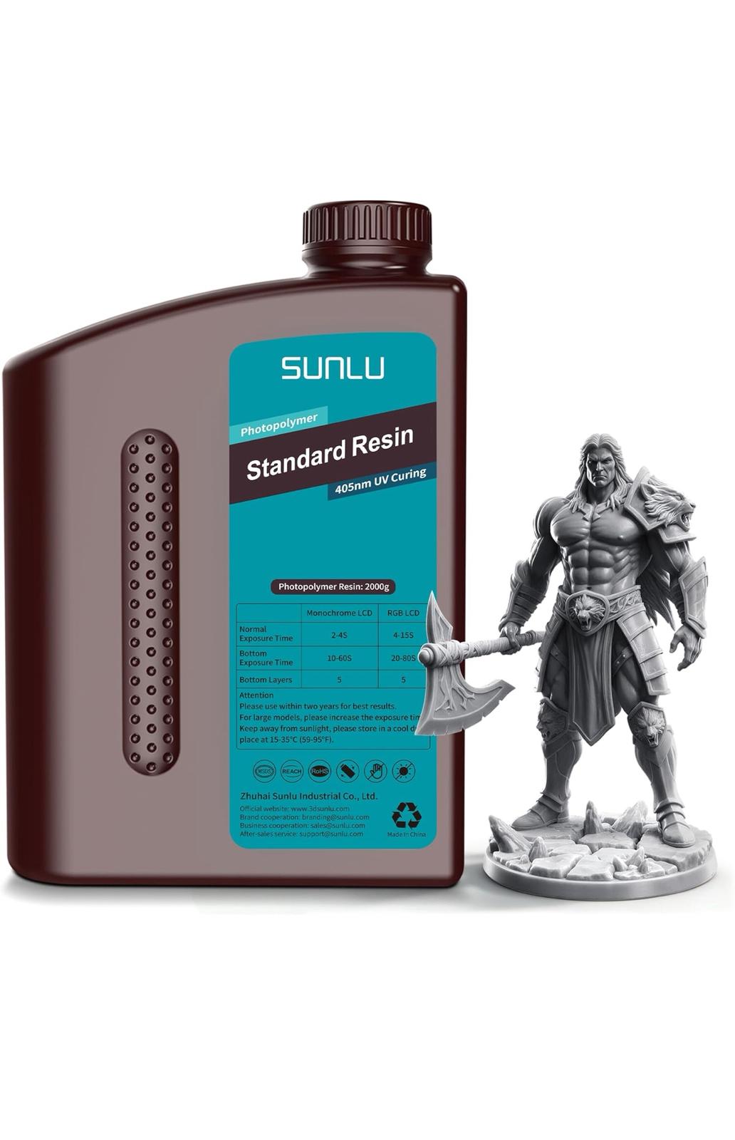 IMG-20251127-WA0017 SUNLU Resina per stampanti 3D, 1KG Resina 3D standard a polimerizzazione rapida per stampanti LCD DLP SLA bassa contrazione,2000G Grigio - immagine 1