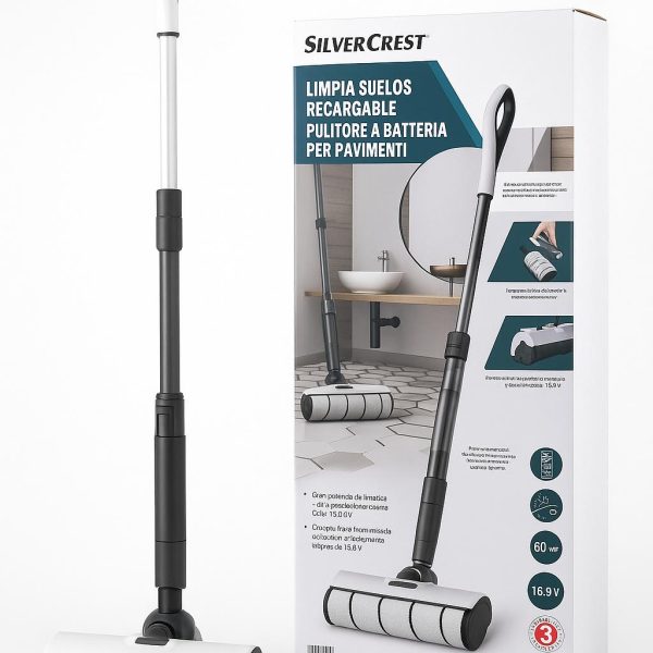 Pulitore per Pavimenti SilverCrest Ricaricabile – 16,8V | Lavapavimenti Elettrico con Rullo Rotante | Autonomia fino a 60 m²