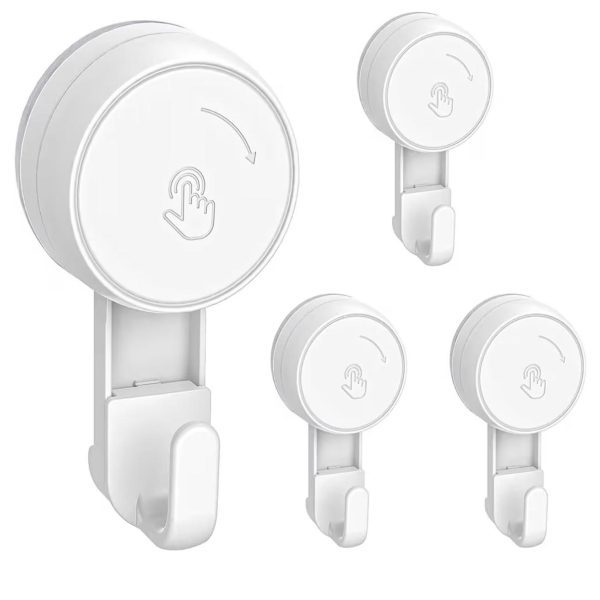 Set di 4 Ganci a Ventosa in Plastica, Gancio Ventosa a Parete Forte, Gancio Appendini Senza Foratura, Appendi Aaccappatoio Impermeabile e Resistente, Porta Asciugamani Ventosa Bagno 5KG Bianco