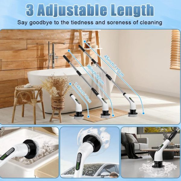 Spazzola Elettrica Rotante per Pulizie – Lunghezza Regolabile 3 Livelli, Motore Potenziato, Waterproof, Multisuperficie per Bagno, Cucina, Auto e Pavimenti