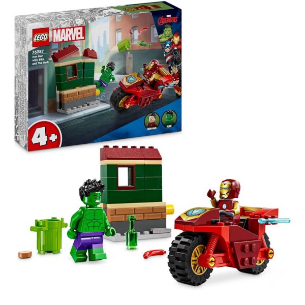 LEGO | Marvel Iron Man con Moto e The Hulk, Giocattolo da Costruire con 2 Minifigure di Supereroi e Casa da Demolire, Giochi Creativi per Bambini e Bambine da 4 Anni, Set Avengers da Collezione 76287