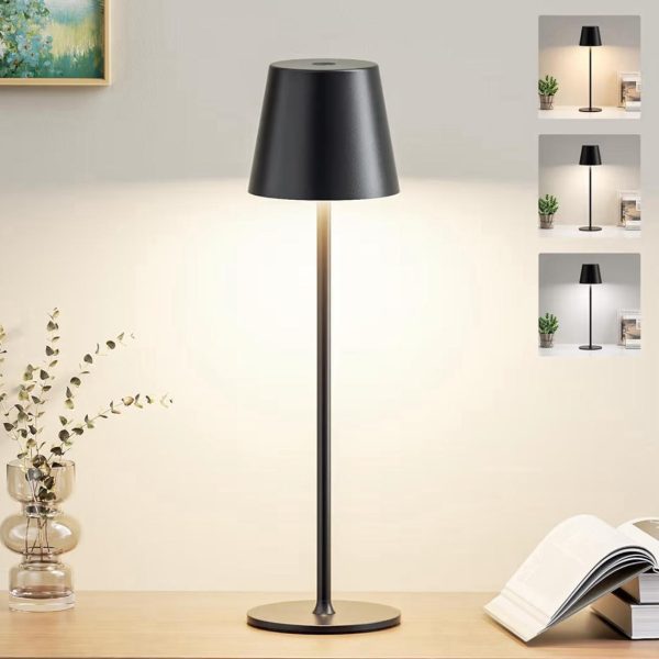 Lampada da Tavolo Senza Fili LED Dimmerabile, 3 Modalità di Colore, Lampada da Comodino Touch Ricaricabile per Camera da Letto, Soggiorno, Campeggio all'aperto Esterno Verande(Nero)