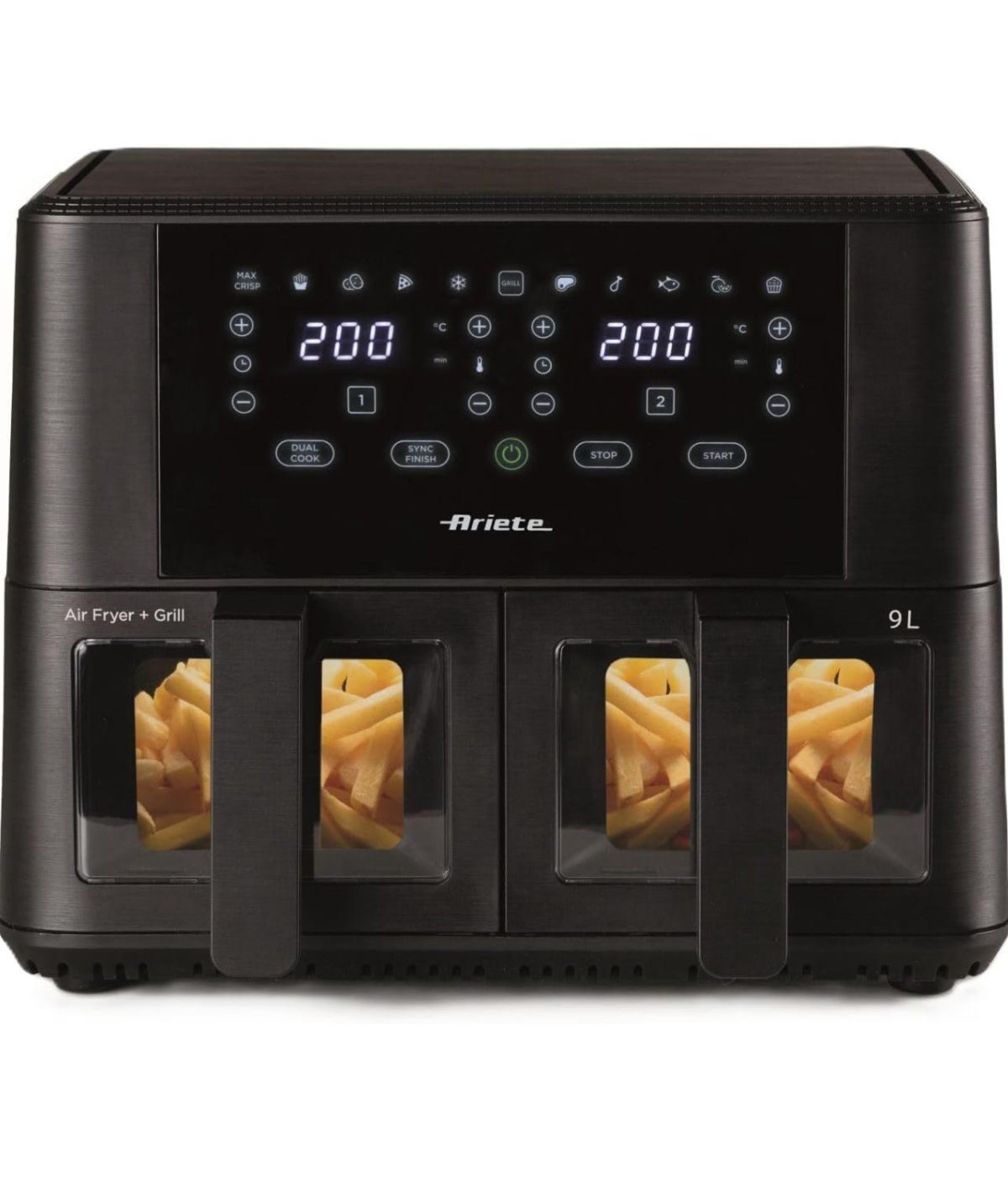 IMG-20251204-WA0021 Ariete 4631 Friggitrice ad aria Doppia 9L, 2400W, Capacità totale 9L, 11 programmi, Multifunzione, Fino a 3,6 kg di fritto Temperatura fino a 200°C, Doppio cestello, BPA Free, Nero - immagine 1