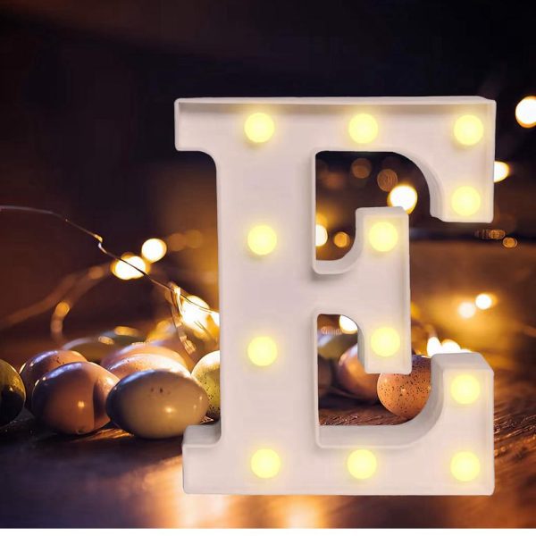 Luci a LED con lettera alfabeto, lampada a LED, lampada a lettera, luce notturna, decorazione per compleanno, festa, matrimonio, vacanze, casa, bar (E)