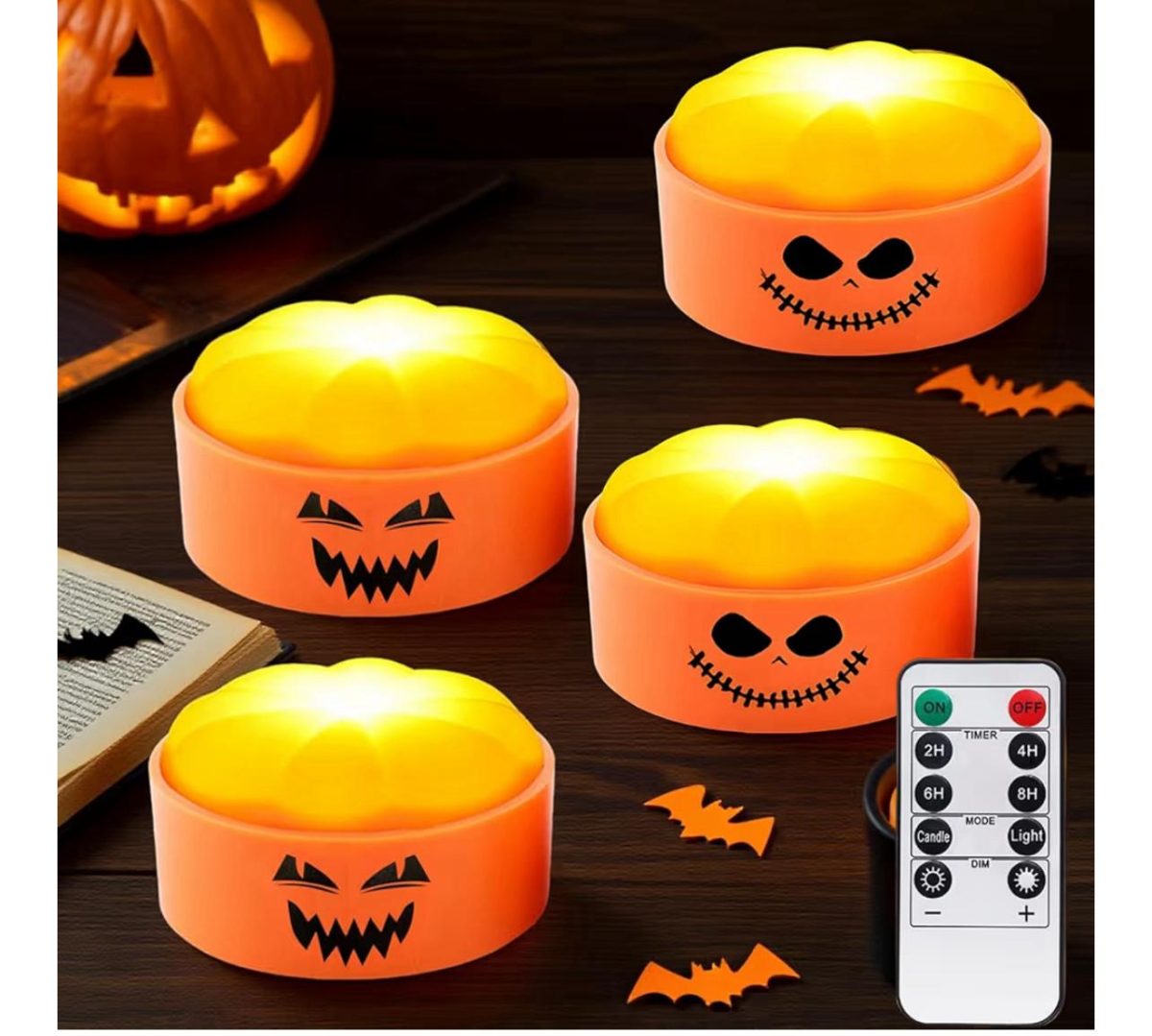 IMG-20251210-WA0018 2 luci a LED a forma di zucca di Halloween,luci per zucche a LED con telecomando e timer,candele luminose e tremolanti senza fiamma - immagine 1