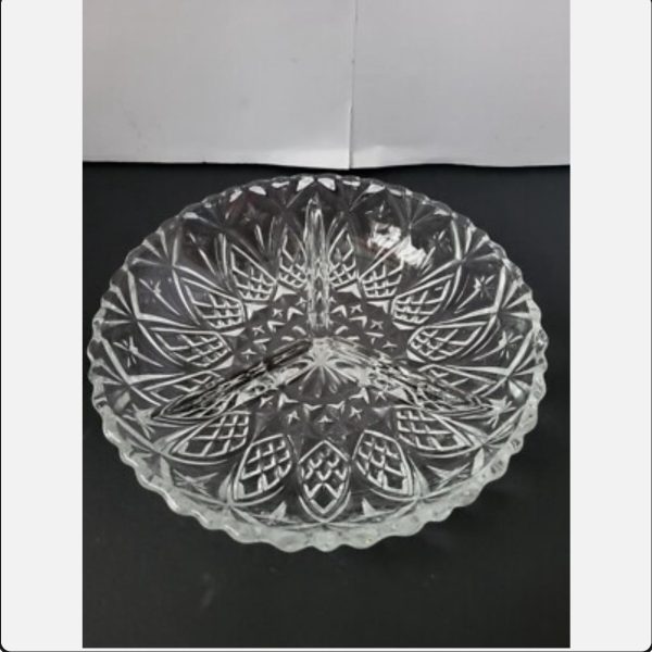 Piatto in Vetro Inciso a 3 Scomparti – Design Elegante Vintage – Ideale per Antipasti e Dolci