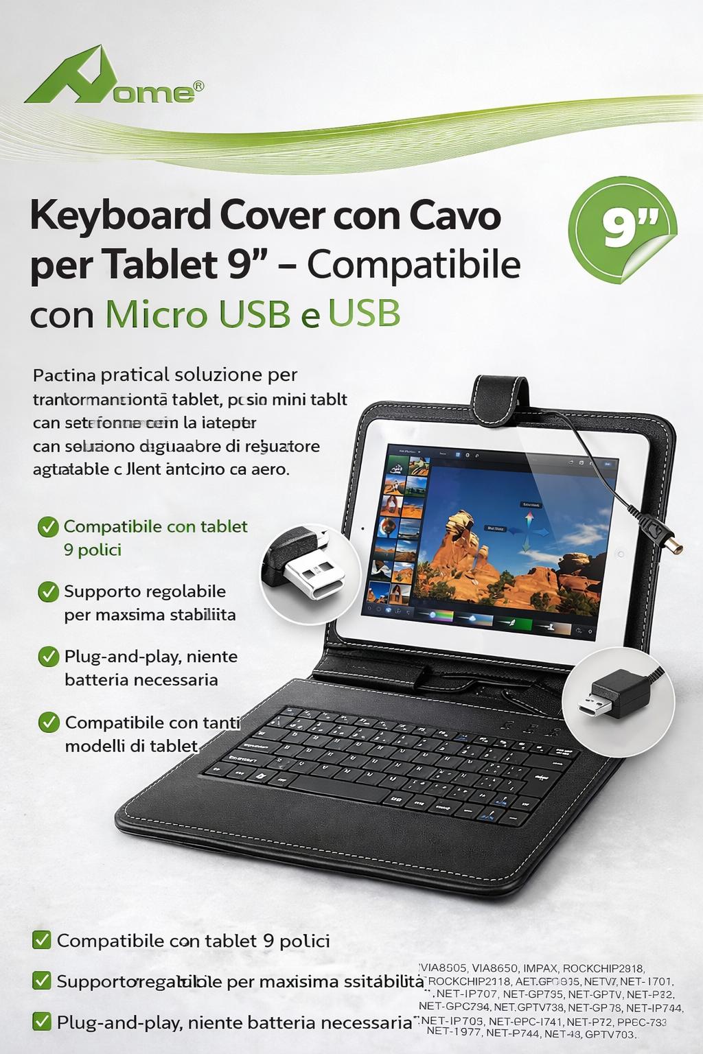 IMG-20260128-WA0008 Custodia con Tastiera per Tablet 9” con Cavo Micro USB – Cover Universale Plug & Play - immagine 1