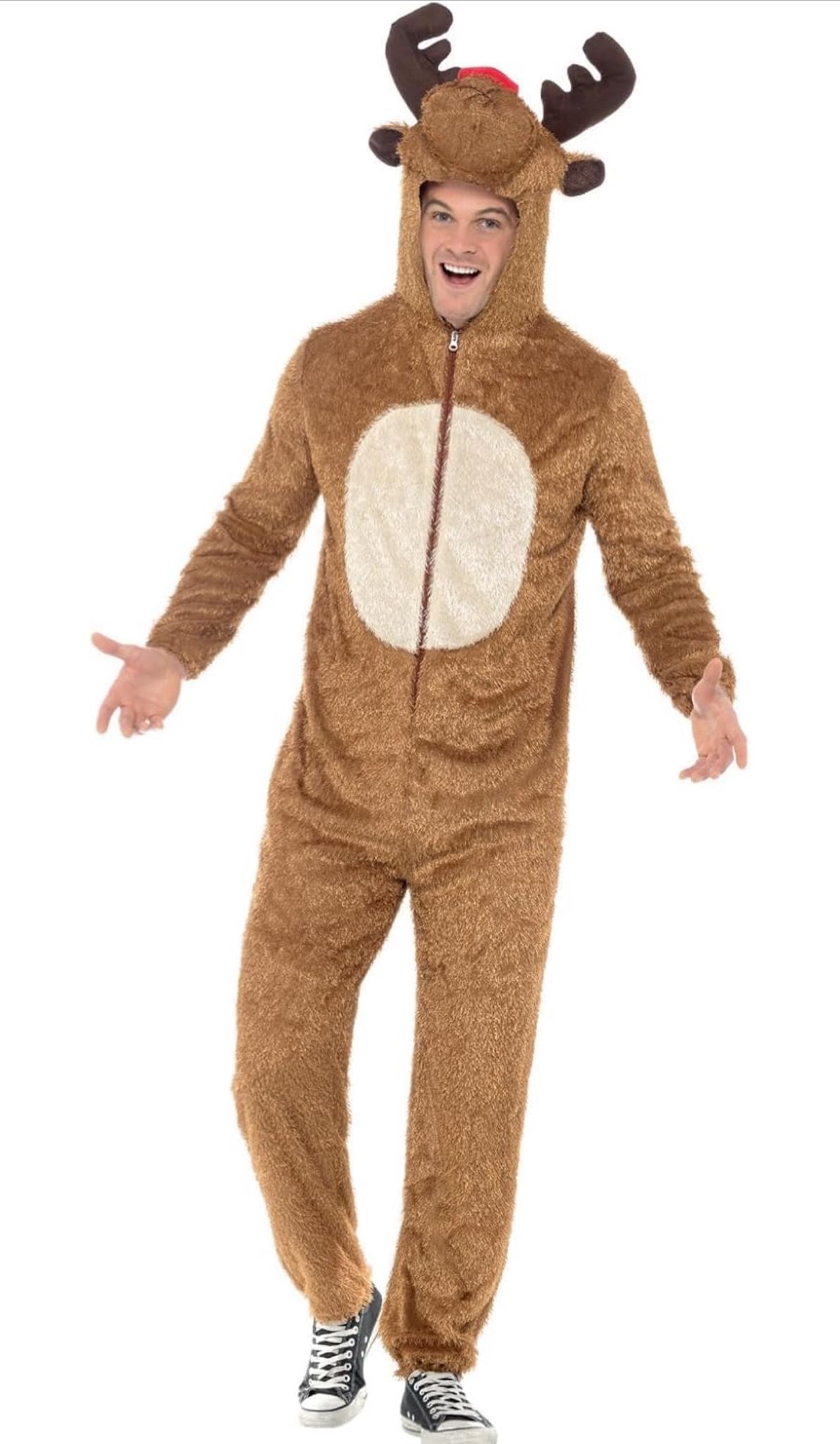 IMG-20260128-WA0010 Reindeer Costume, Brown with Hooded Jumpsuit, Christmas Adult Fancy Dress, Animal Dress Up Costumes Taglia m - immagine 1